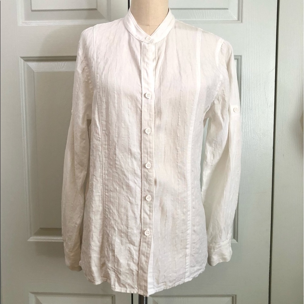 Jones New York Sports 💯 Linen Top Off White Sz L